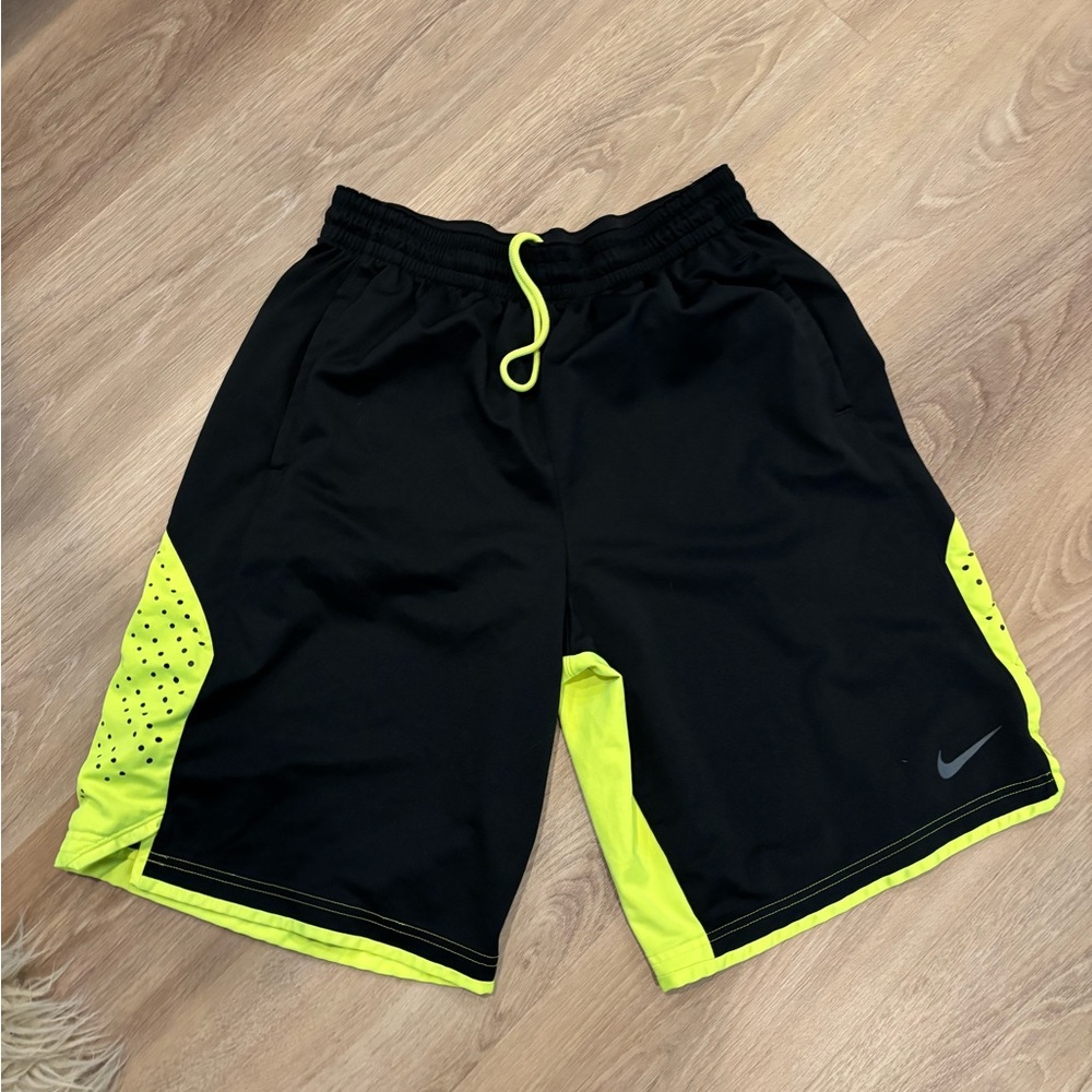 Nike Men's Black and Yellow Athletic Shorts